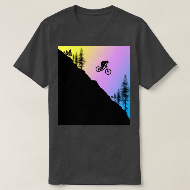 Downhill Mountain Biking Pastel Sky T-Shirt (Design Front)