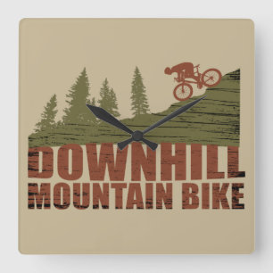 Downhill mountain biking vintage square wall clock