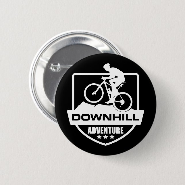 downhill off road mountain biking 6 cm round badge (Front & Back)