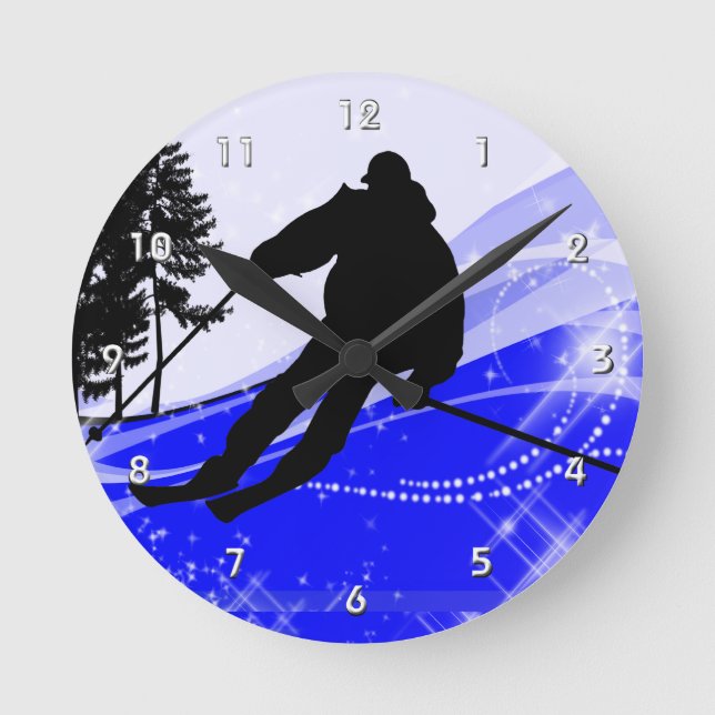 Downhill on the Ski Slope Round Clock (Front)