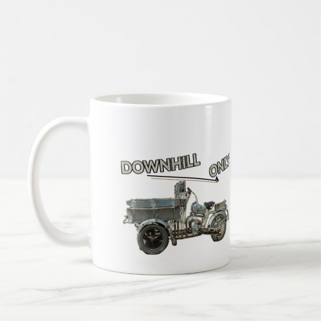 Downhill Only Vintage Vehicle Coffee Mug (Left)