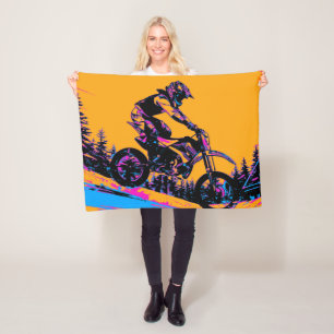 Downhill Racer - Motocross Rider Fleece Blanket