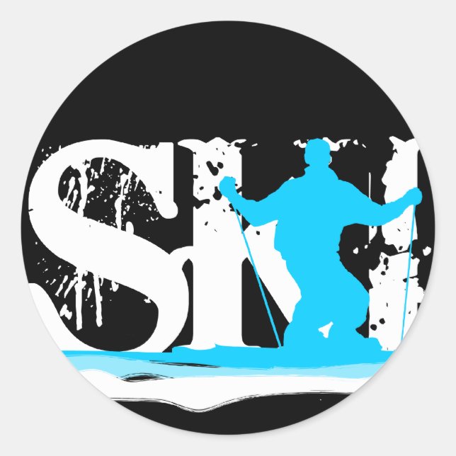 downhill ski classic round sticker (Front)