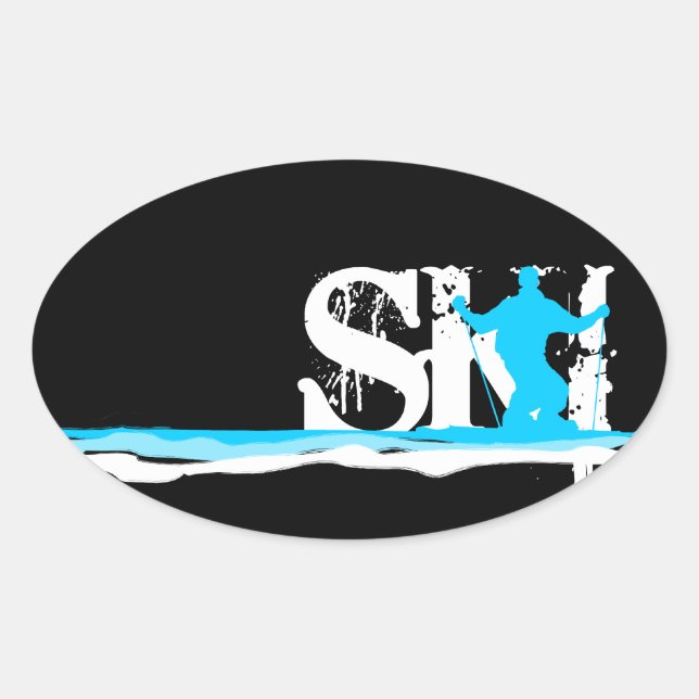 downhill ski oval sticker (Front)