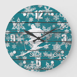 Downhill Ski Personalise Large Clock