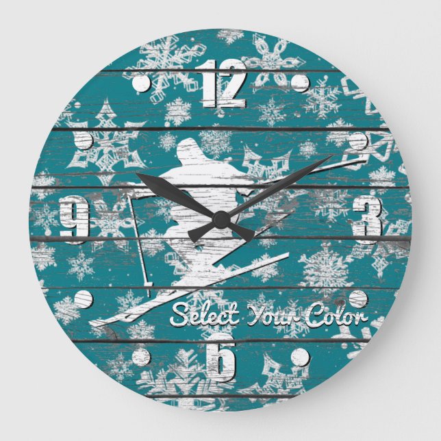 Downhill Ski Personalise Large Clock (Front)
