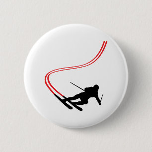 downhill ski skiing red track 6 cm round badge