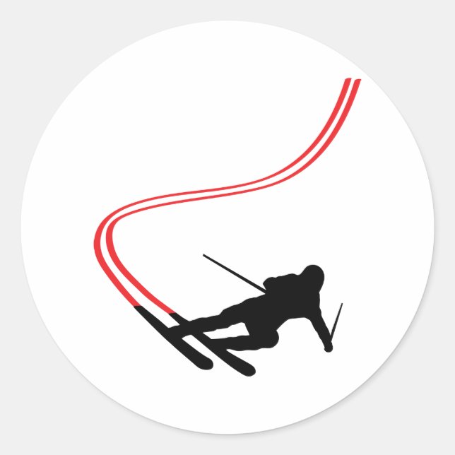 downhill ski skiing red track classic round sticker (Front)