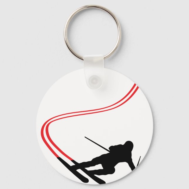 downhill ski skiing red track key ring (Front)