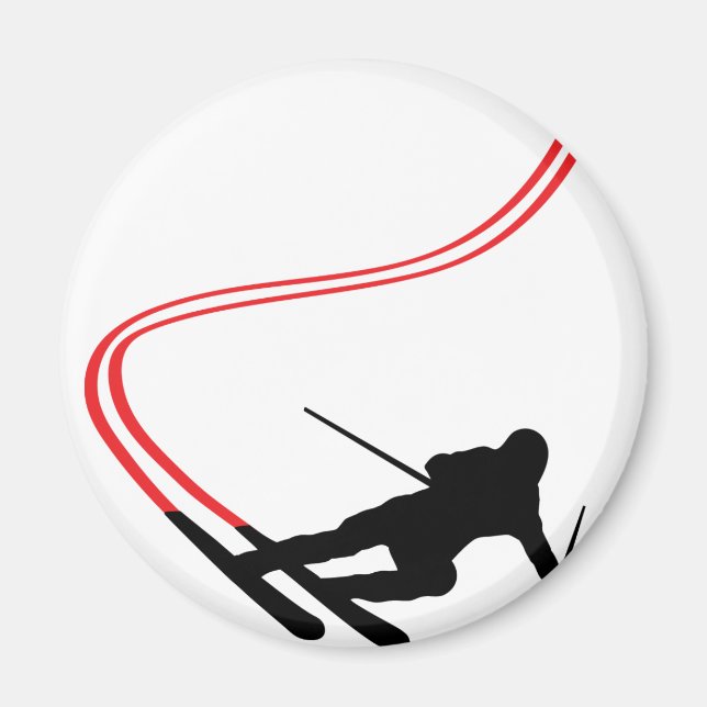 downhill ski skiing red track magnet (Front)