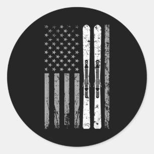 Downhill ski team 4th of july usa american flag classic round sticker