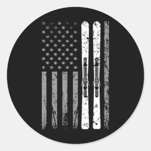 Downhill Ski Team 4th Of July Usa American Flag Sk Classic Round Sticker