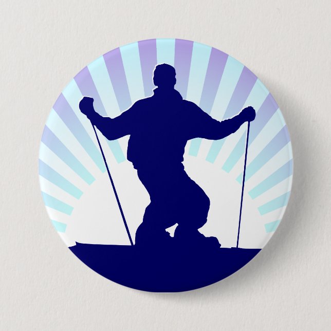 downhill skier 7.5 cm round badge (Front)