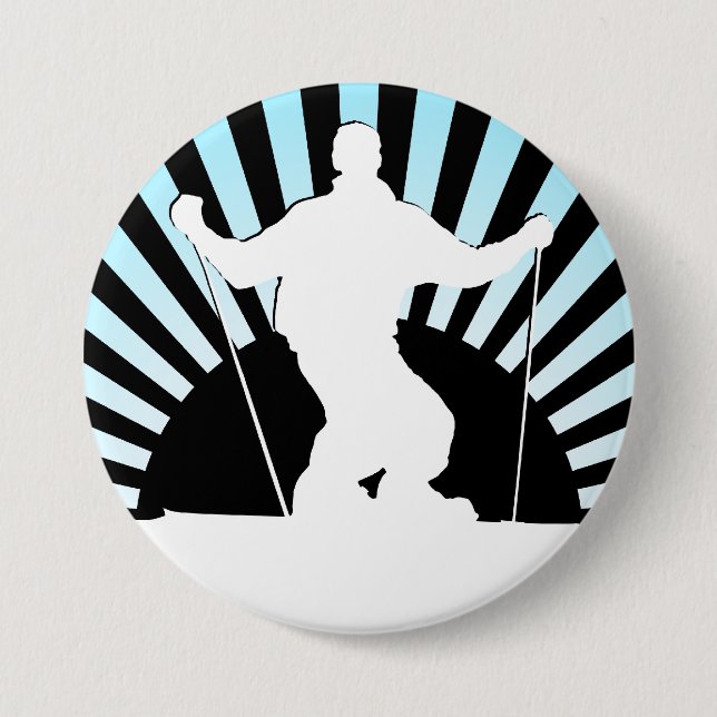downhill skier 7.5 cm round badge (Front)