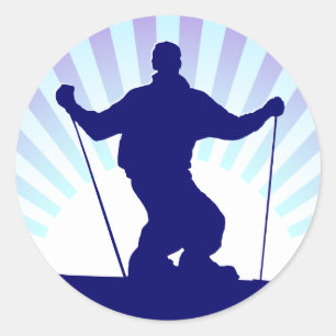 downhill skier classic round sticker