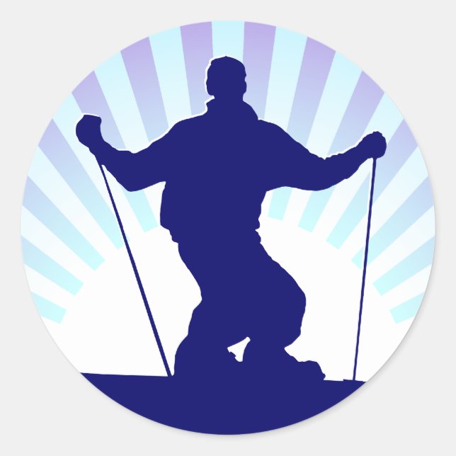 downhill skier classic round sticker (Front)