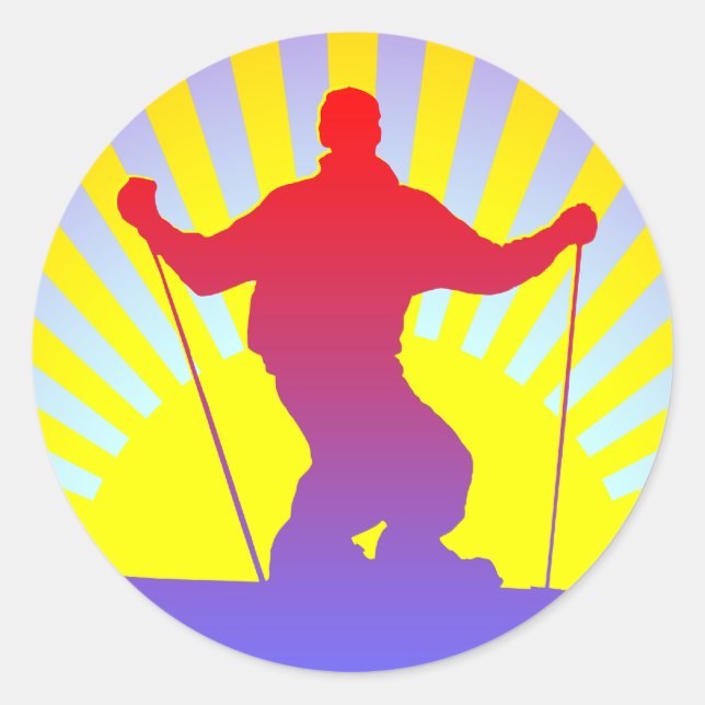 downhill skier classic round sticker (Front)