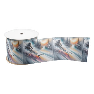 Downhill Skier In Mountain Snow Satin Ribbon