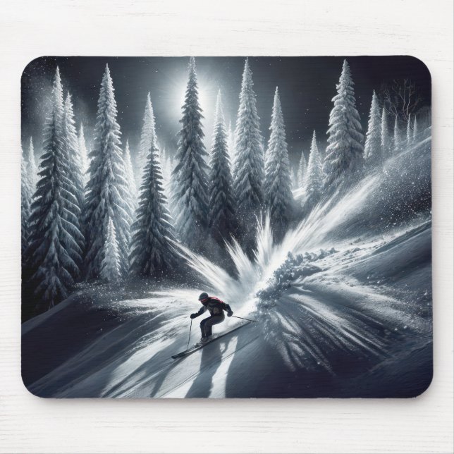 Downhill Skier In the Moonlight Mouse Pad (Front)