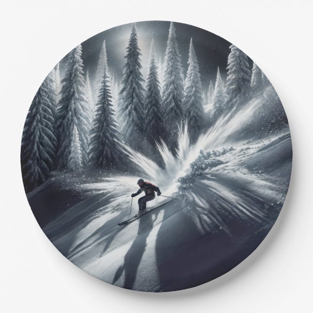 Downhill Skier In the Moonlight Paper Plate (Front)