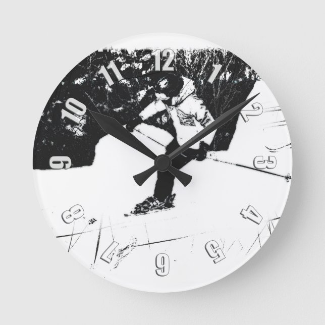 Downhill Skier - Let's Ski!   Round Clock (Front)