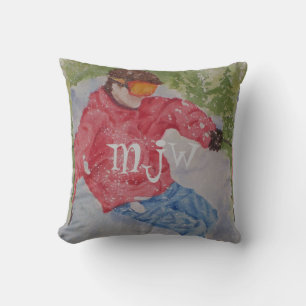 DOWNHILL SKIER MONOGRAMMED CUSHION