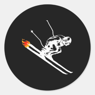 Downhill Skier So Fast Ski's On Fire Classic Round Sticker