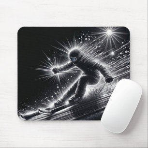 Downhill Skier With Light Trails Mouse Pad