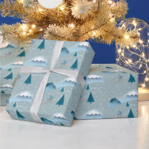 Downhill Skier with Snowflake Background Wrapping Paper
