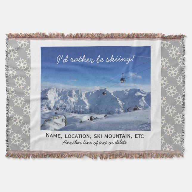 Downhill Skiing Custom Ski Photo Snowflake Cosy Throw Blanket (Front)