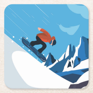 Downhill Skiing Fun in the Winter Square Paper Coaster