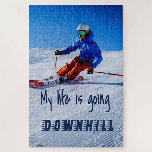 Downhill Skiing Funny Motivational Snow Ski Jigsaw Puzzle (Vertical)