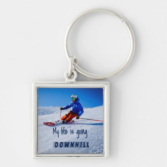 Downhill Skiing Funny Motivational Snow Ski Key Ring (Front)