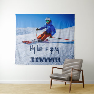 Downhill Skiing Funny Motivational Snow Ski Tapestry
