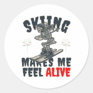 Downhill Skiing Skeleton I Feel Alive Skiing Classic Round Sticker
