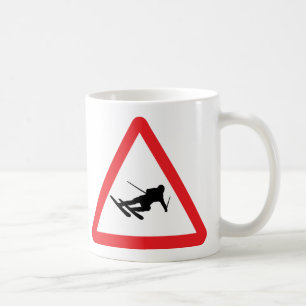 downhill skiing ski warning sign coffee mug