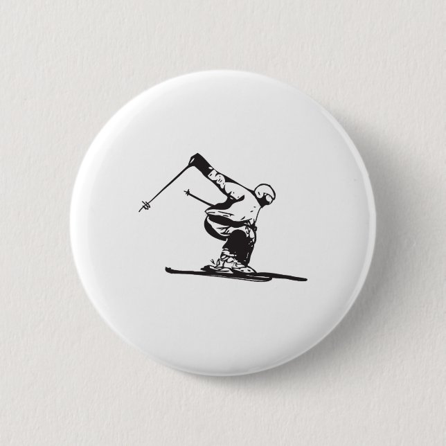Downhill Skiing Skier  6 Cm Round Badge (Front)