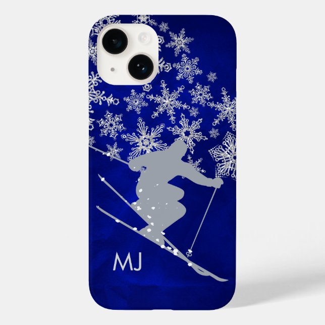 Downhill Snow Ski Blue Monogram Case-Mate iPhone Case (Back)