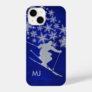 Downhill Snow Skier Blue Monogram iPhone 14 Case