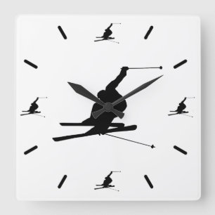 Downhill Snow Skier Silhouette Custom Colour Square Wall Clock