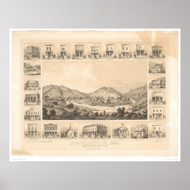 Downieville, CA Panoramic Map 1856 (0522A) Poster (Front)