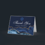 Downloadable Bat Mitzvah Party Custom Thank You Card<br><div class="desc">Elegant navy blue and gold agate decorates the side of this modern Bat Mitzvah thank you card. Mazel Tov! Customise with your name under the Star of David. Perfect cards for a chic,  stylish Jewish family celebrating a girl being called to the Torah.</div>