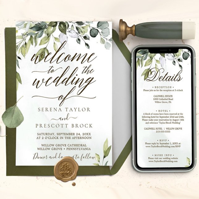Downloadable Botanical Calligraphy Wedding Invitation (botanical greenery wedding invite)
