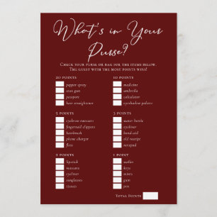 Downloadable Burgundy Purse Bridal Shower Game Card