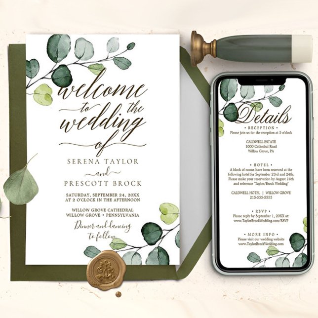 Downloadable Eucalyptus Calligraphy Wedding Invitation (eucalyptus wedding invite)