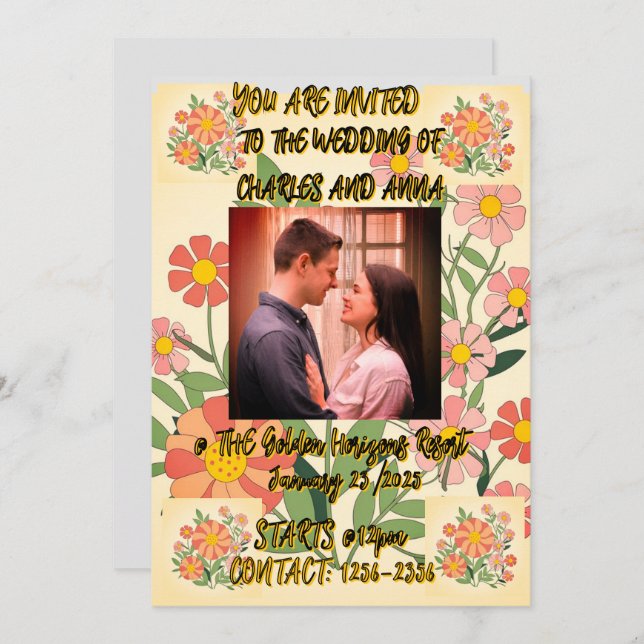 Downloadable Floral Photo Wedding Invitation (Front/Back)