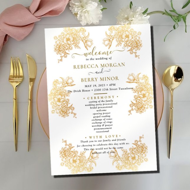 Downloadable Golden Chic Bouquet Wedding Program (Creator Uploaded)