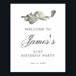 DOWNLOADABLE Golf 21st Birthday Welcome Sign<br><div class="desc">Welcome your guests with this elegant downloadable birthday party welcome sign. The top of is decorated with golf accessories - a golf club, golf ball, hat and gloves. The watercolor design creates a traditional and classic aesthetic. Perfect for a birthday bash at the club or a backyard BBQ. All of...</div>