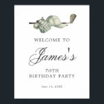 DOWNLOADABLE Golf 70th Birthday Welcome Sign<br><div class="desc">Welcome your guests with this elegant downloadable birthday party welcome sign. The top of is decorated with golf accessories - a golf club, golf ball, hat and gloves. The watercolor design creates a traditional and classic aesthetic. Perfect for a birthday bash at the club or a backyard BBQ. All of...</div>