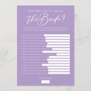 Downloadable Lilac Purple Bride Facts Shower Game Card